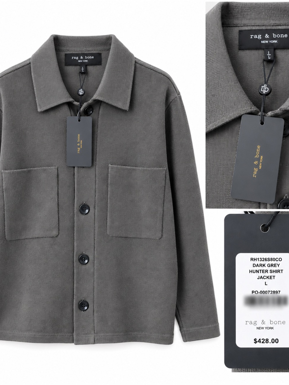 rag & bone Men's Dark Grey Lightweight Hunter Shirt Jacket